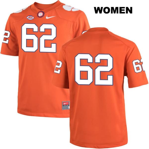 Women's Clemson Tigers #62 David Estes Stitched Orange Authentic Nike No Name NCAA College Football Jersey PEG4546LY